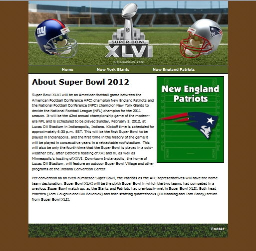 2012 Superbowl Website
