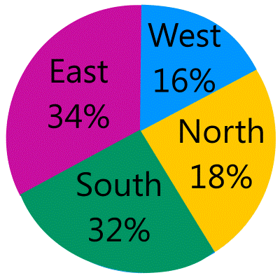 pie chart of first quarter results by region